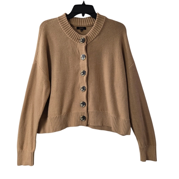 Quince Camel 100% Organic Cotton Cropped Button Front Cardigan Medium SP'24 - Picture 1 of 16